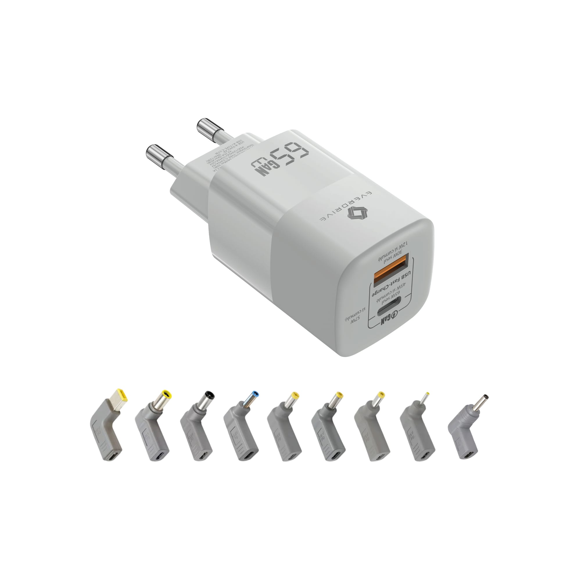 Chargeur GaN 65W Universel Everdrive avec adaptateurs